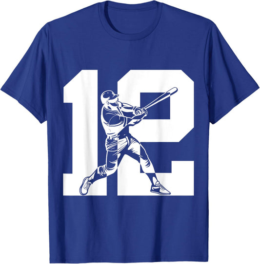 Number 12 Years Baseball 12th Birthday T-Shirt - T-Shirt | Royal