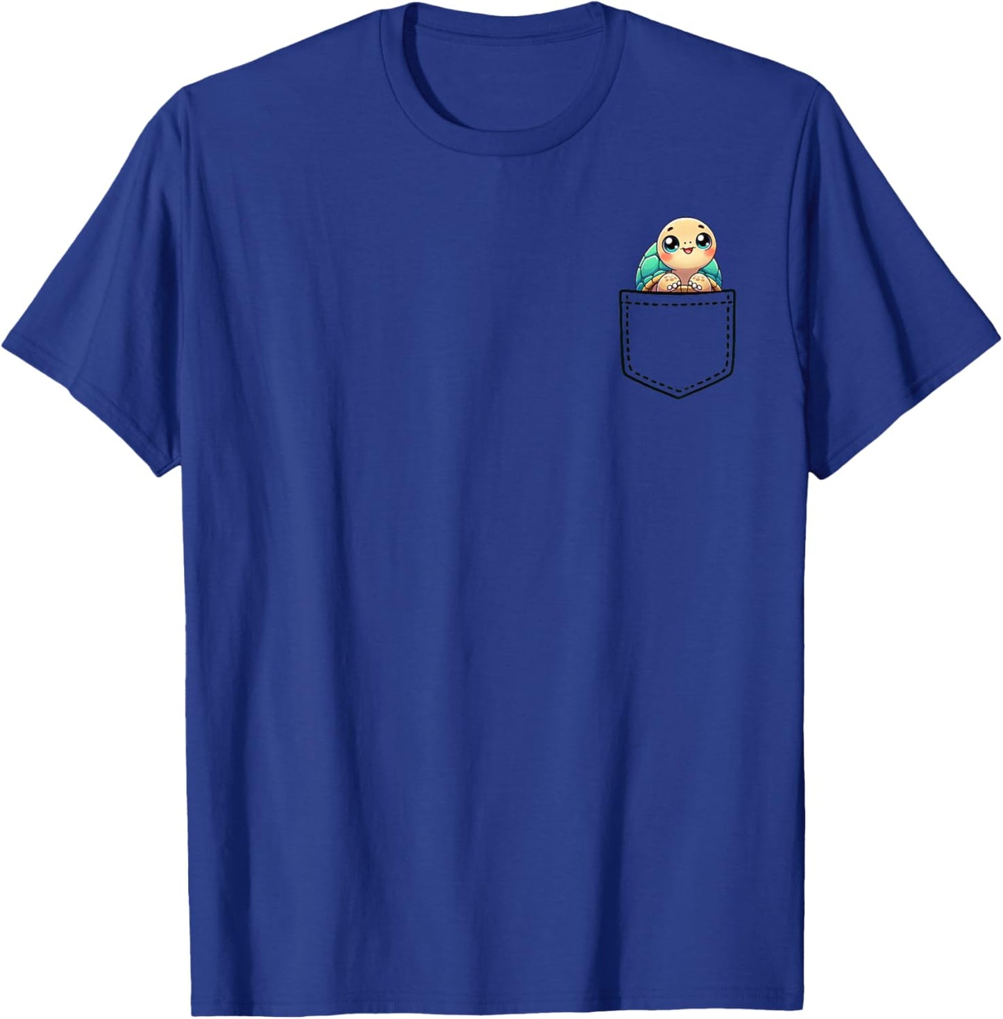 Cute Turtle Pocket Kawaii Animal Lover Graphic Art T-Shirt - T-Shirt | Royal