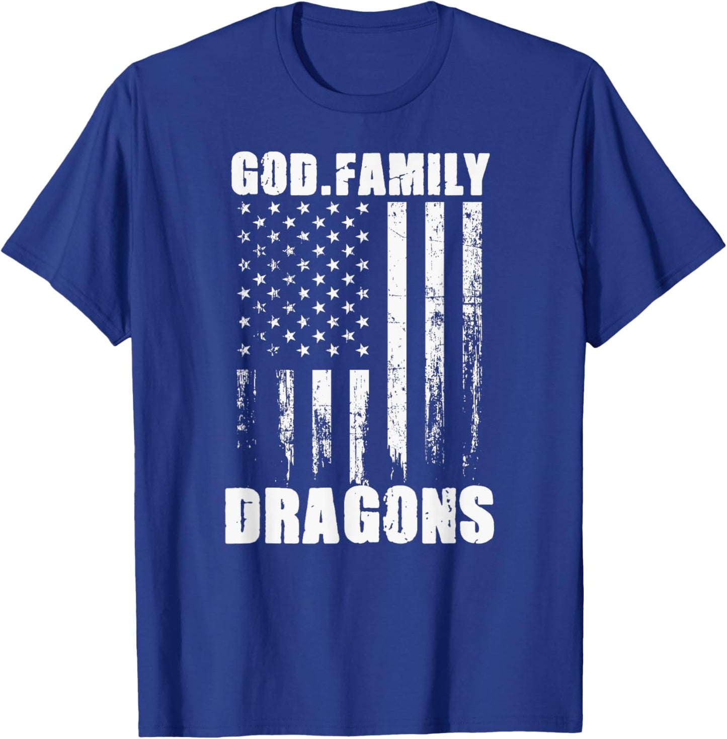 New Palestine Dragons God. Family. Vintage USA Flag T-Shirt - T-Shirt | Royal