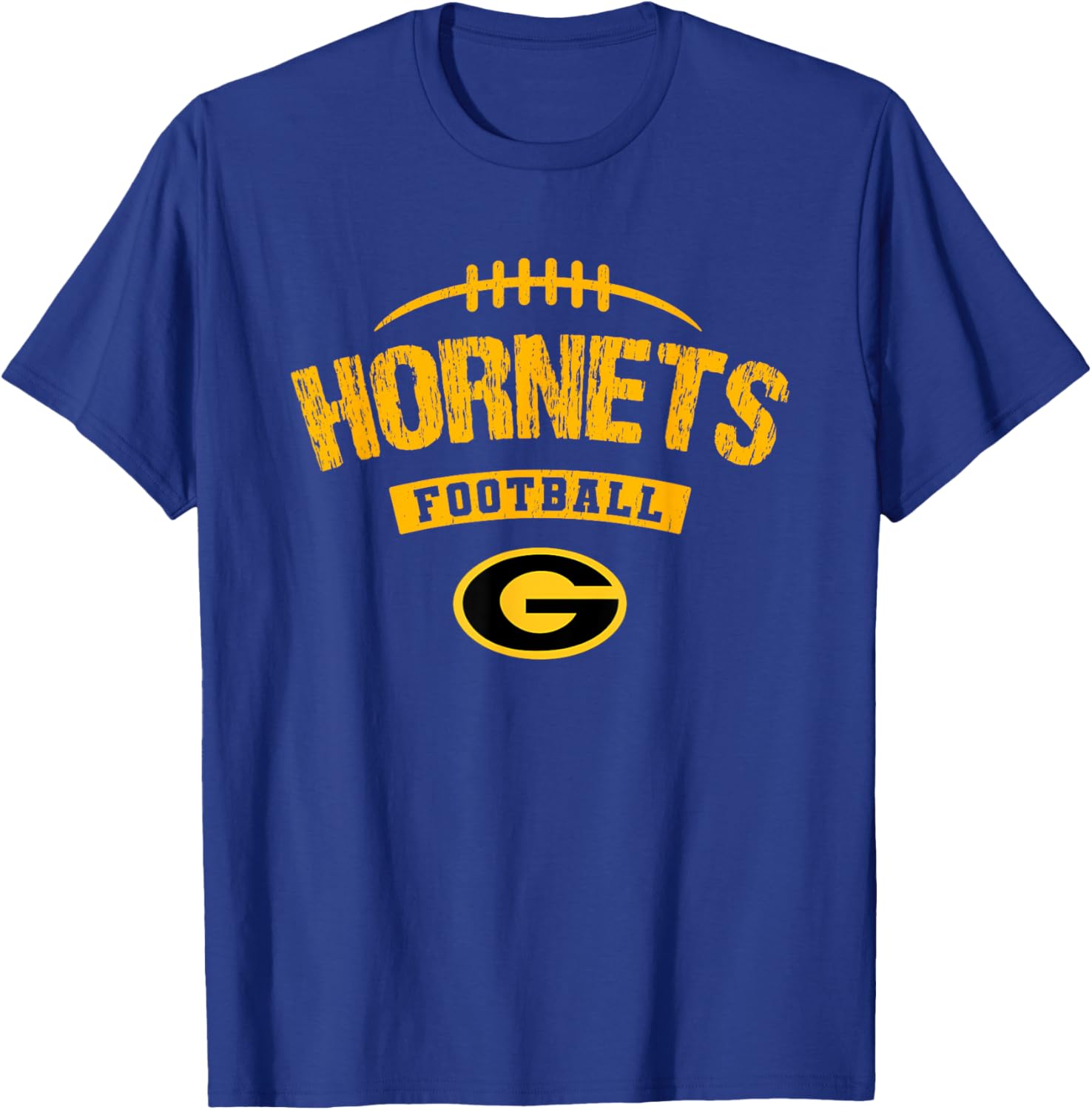 Gatesville Hornets Logo Football Distressed HS T-Shirt - T-Shirt | Royal