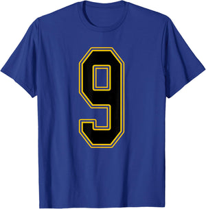 Black and Gold Number 9 Jersey Player Uniform #9 T-Shirt - T-Shirt | Royal