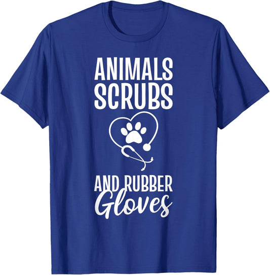 Animals Scrubs And Rubber Gloves Veterinarian T-Shirt - T-Shirt | Royal