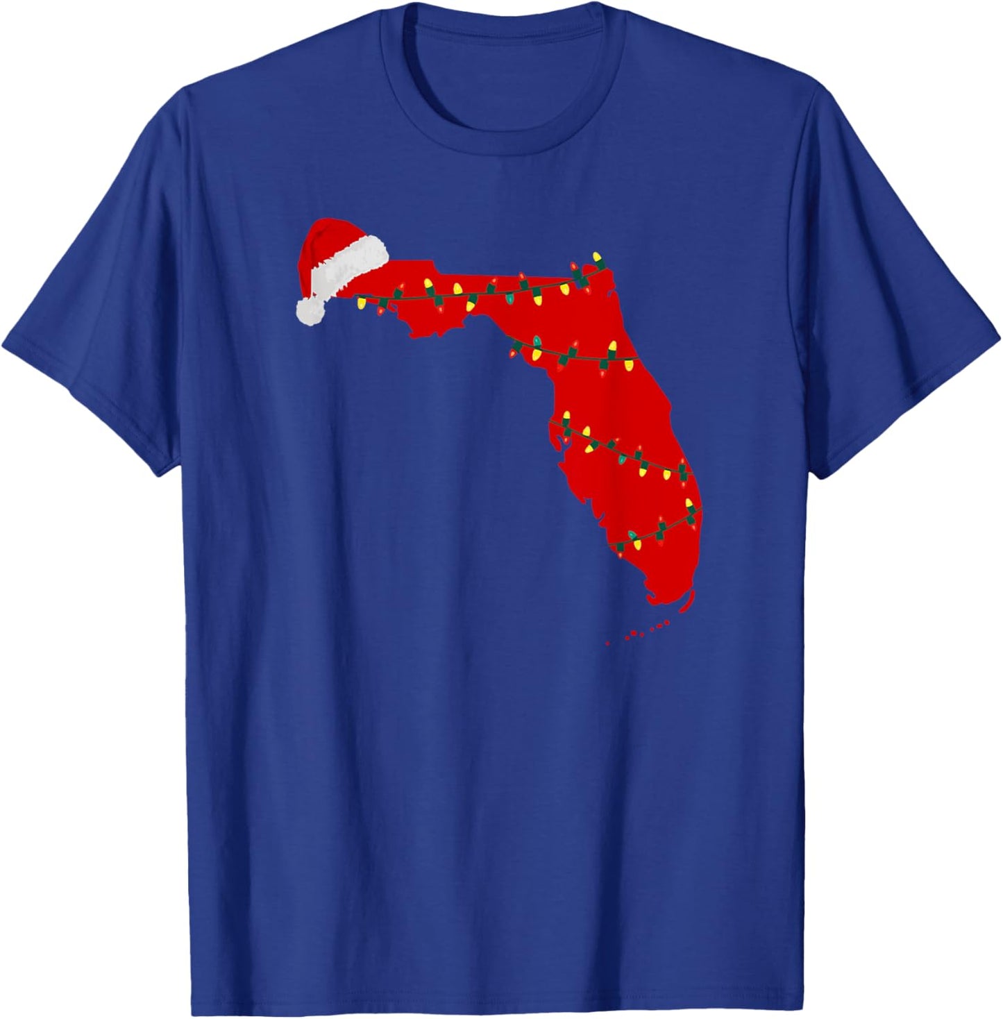 Florida Christmas State Map Lights Santa Hat Tropical Xmas T-Shirt - T-Shirt | Royal