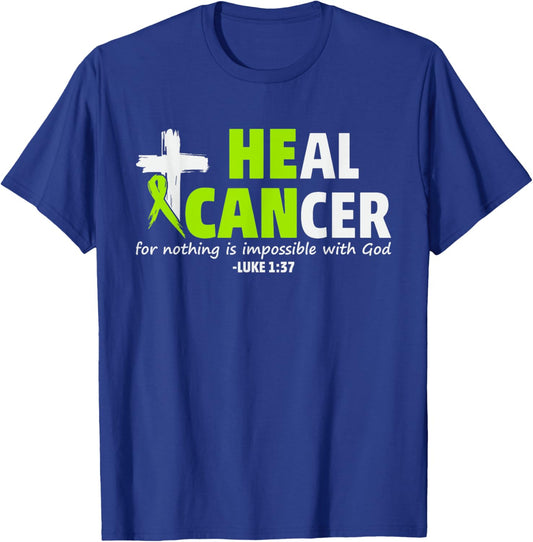 Non Hodgkin's Lymphoma 2025 and Gifts September Lymphoma He Can Heal Cancer Christian Luke 1:37 Black Adults & Kids Modern Short Sleeve T-Shirt - T-Shirt | Royal