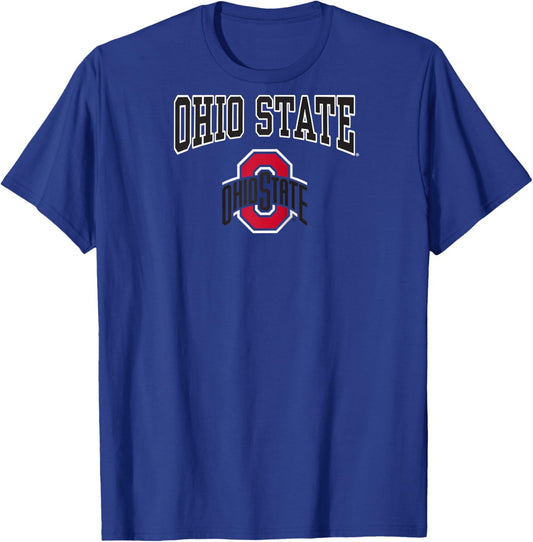 Ohio State Buckeyes Arch Logo Gray Officially Licensed Raglan Baseball T-Shirt - T-Shirt | Royal