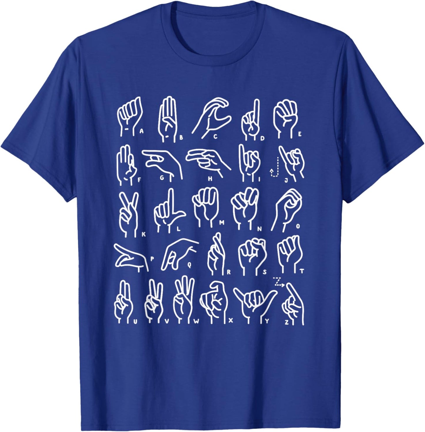 ASL Sign Language Apparel & ABC Sign Language Chart Teacher Hand Letter Alphabet ASL for Kids & Students, , Black, Small, Short Sleeve, Retro Style, Letter Print T-Shirt - T-Shirt | Royal