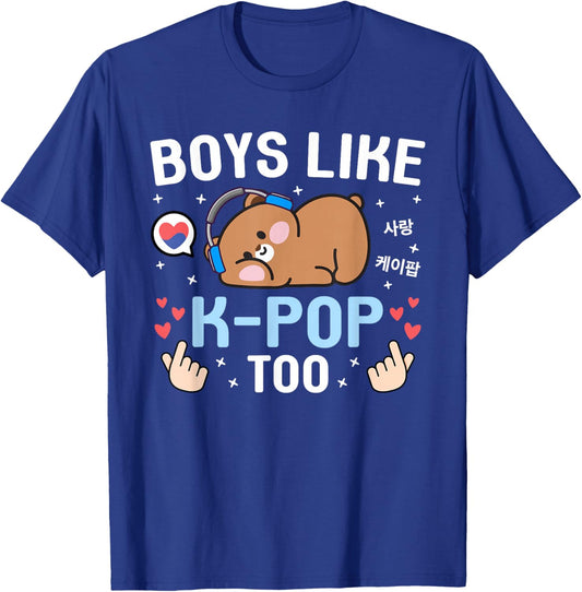 Boys Like K-Pop Too Cute Kawaii Bear Korean Music Kids K-Pop T-Shirt - T-Shirt | Royal