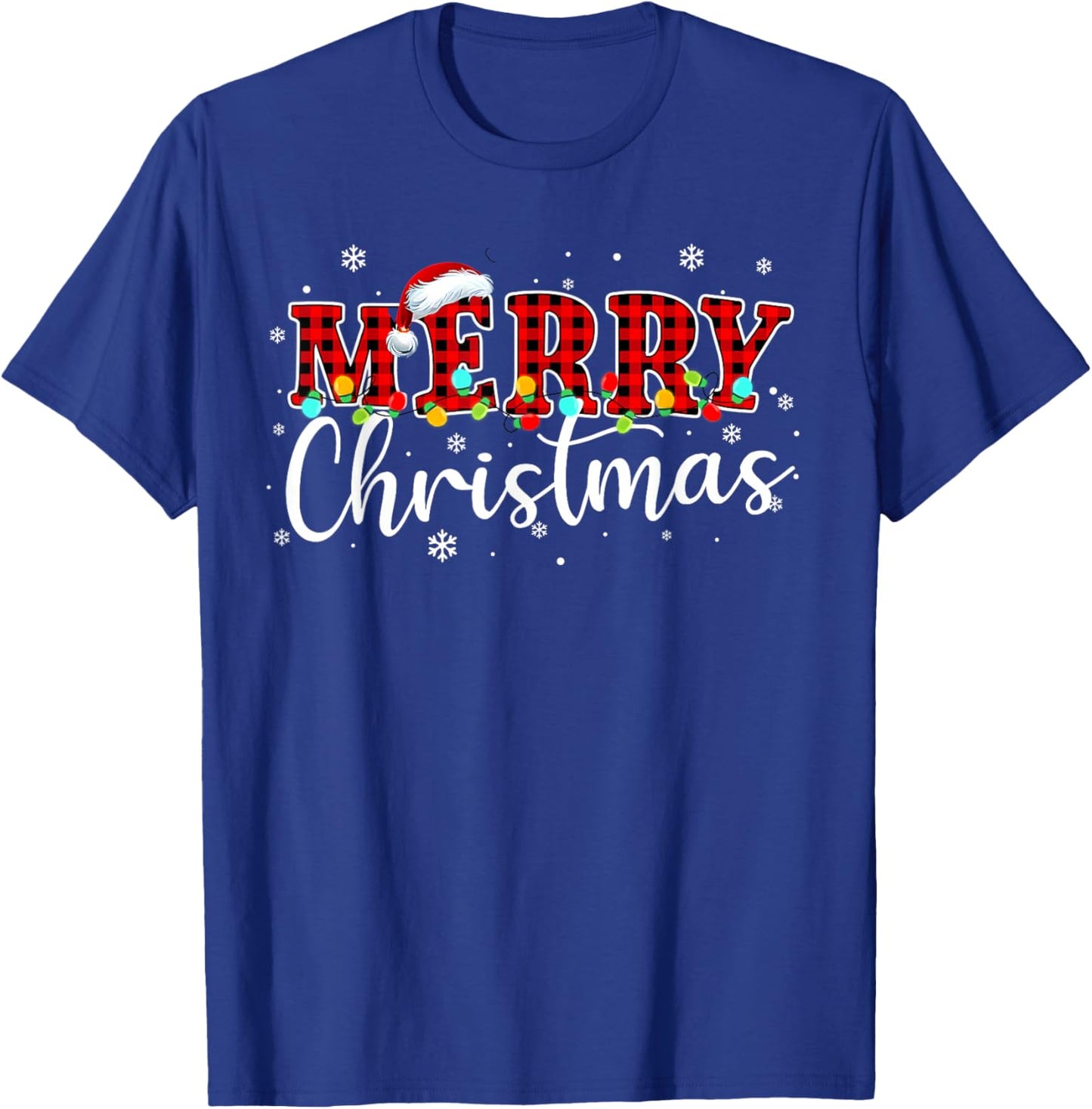 Merry Christmas Buffalo Plaid Red Santa Family Xmas Pajamas T-Shirt - T-Shirt | Royal