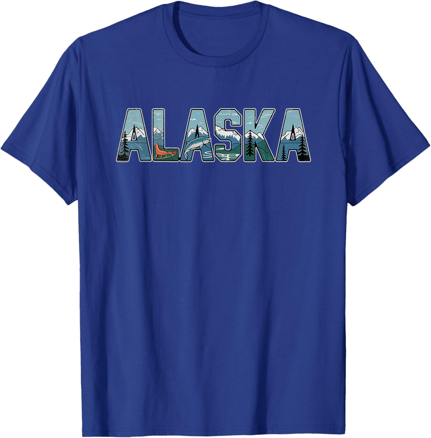 Alaska - Retro Vintage Travel Outdoors Mountain T-Shirt - T-Shirt | Royal