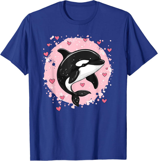 Orque entourée de cœurs et d'éclaboussures roses T-Shirt - T-Shirt | Royal
