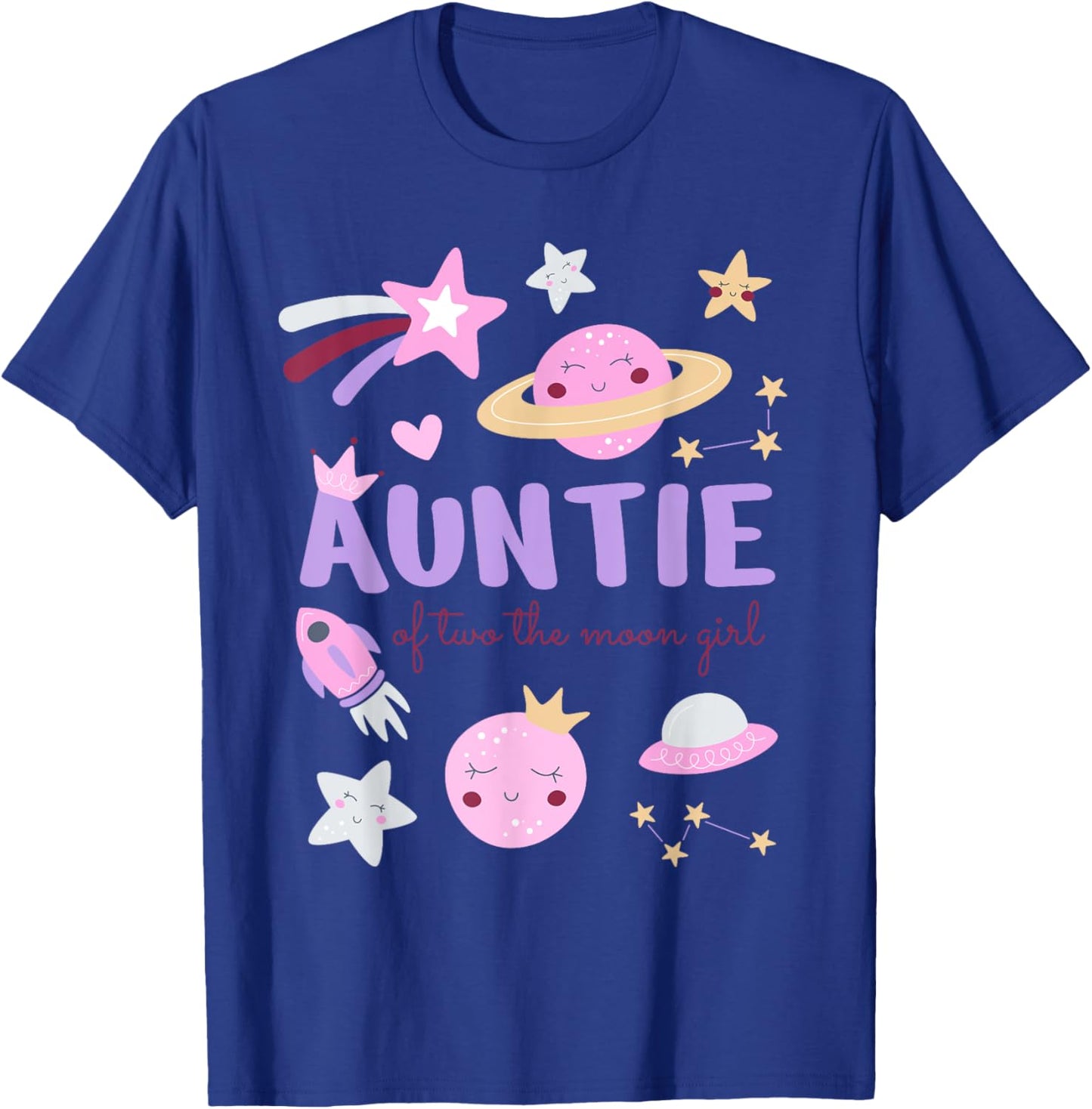 Auntie of Two The Moon Girl Cosmos Stars Space 2nd Birthday T-Shirt - T-Shirt | Royal