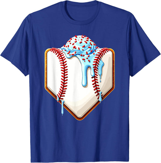 Ice Cream Baseball Drip Home Plate Dripping T-Shirt - T-Shirt | Royal