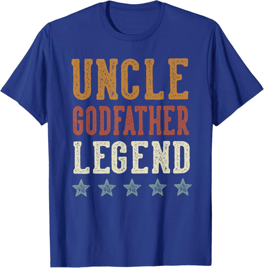 Uncle Godfather Legend - Classic Retro Distressed Lettering T-Shirt - T-Shirt | Royal