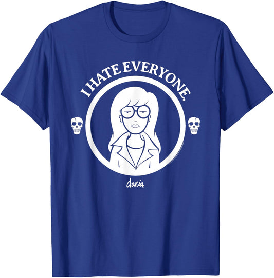 Daria Circle Outline I Hate Everyone Skulls Retro Cartoon T-Shirt - T-Shirt | Royal