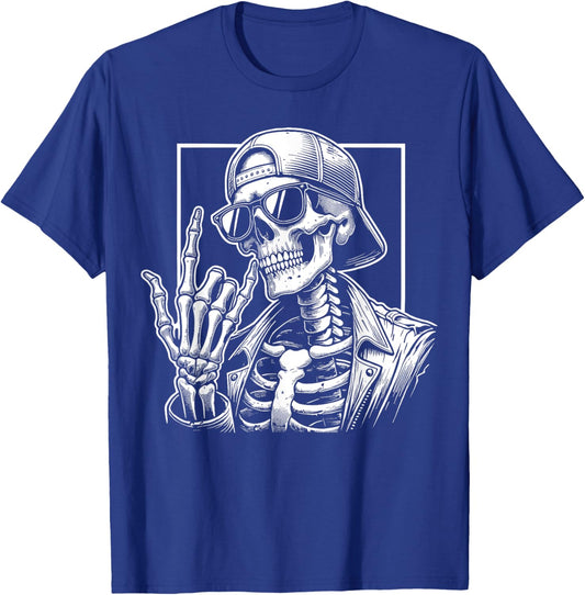 Skeleton Rock Hand Halloween Costume Rocker Cool Rock Music T-Shirt - T-Shirt | Royal