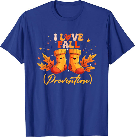 Groovy Retro I Love Fall (Prevention) Safety Nurse Halloween T-Shirt - T-Shirt | Royal