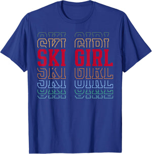 Ski Girl Funny Layered Text Skier Skiing Youth T-Shirt - T-Shirt | Royal