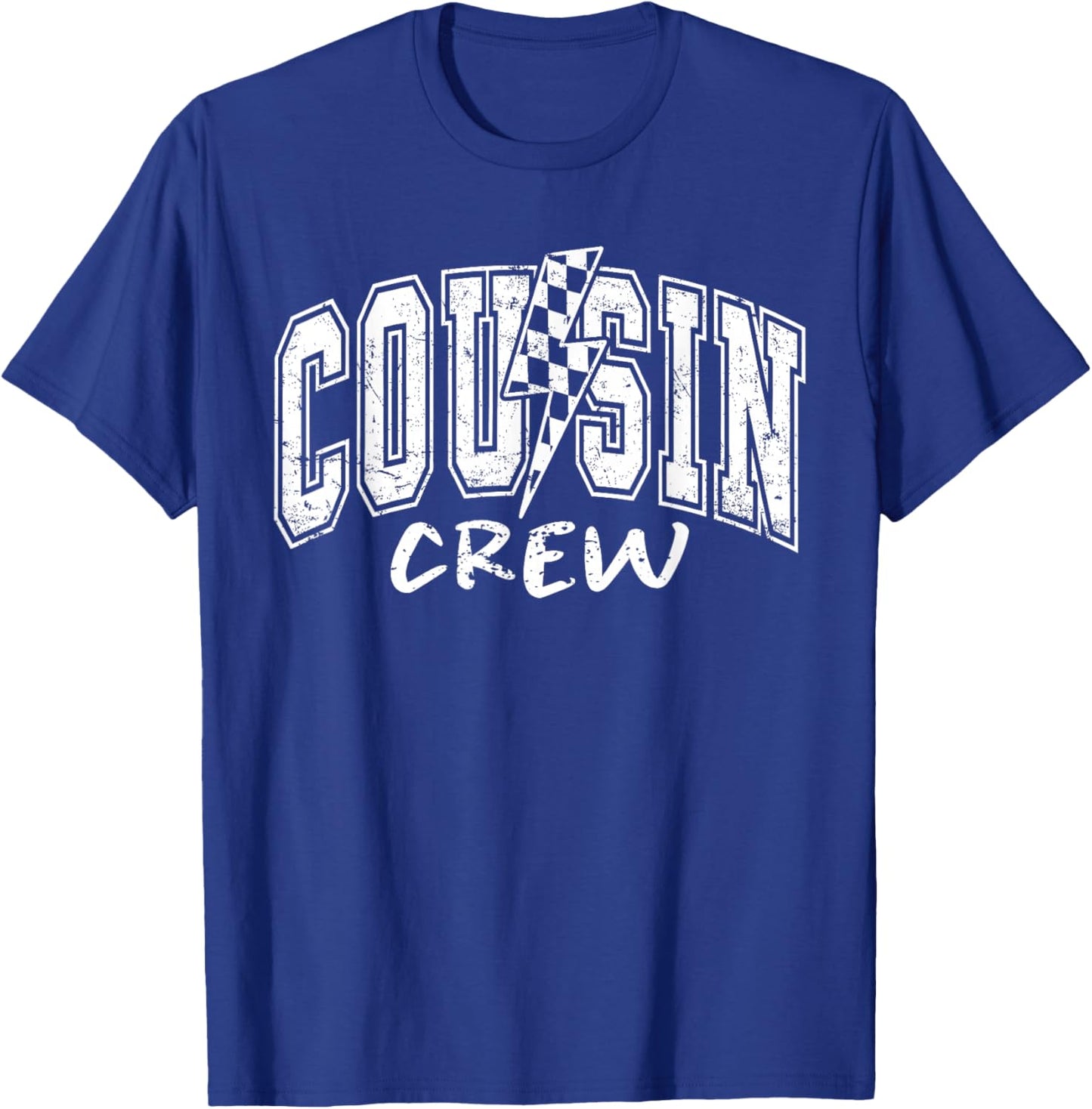 Cousin Crew Family Matching Lightning Bolt Checkered Varsity T-Shirt - T-Shirt | Royal