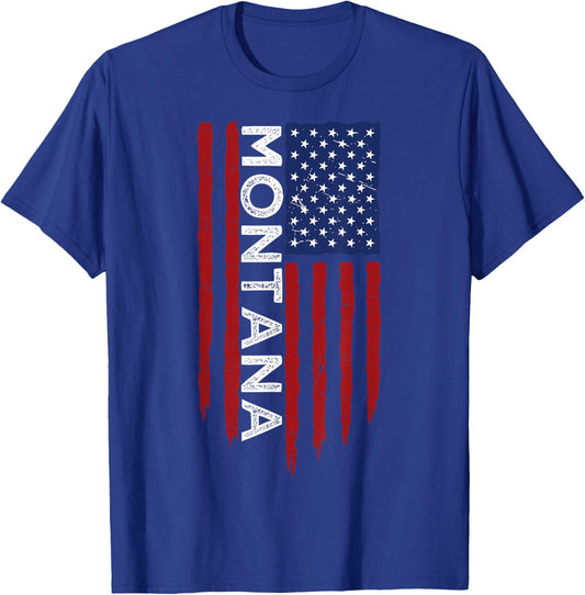 Montana Home State MT American Flag Retro Design T-Shirt - T-Shirt | Royal