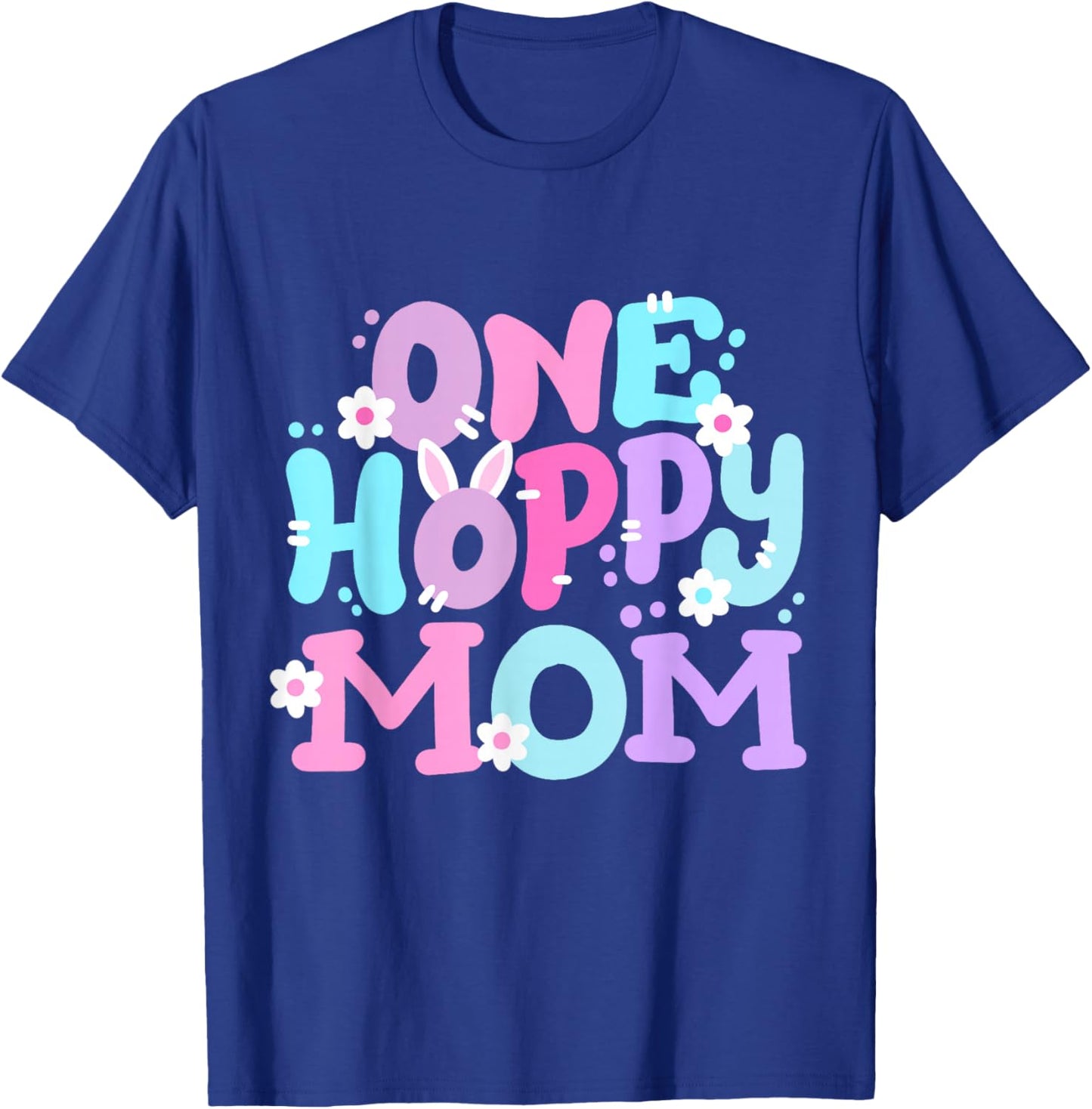 One Hoppy Mom Retro Groovy Easter Bunny Family Matching T-Shirt - T-Shirt | Royal