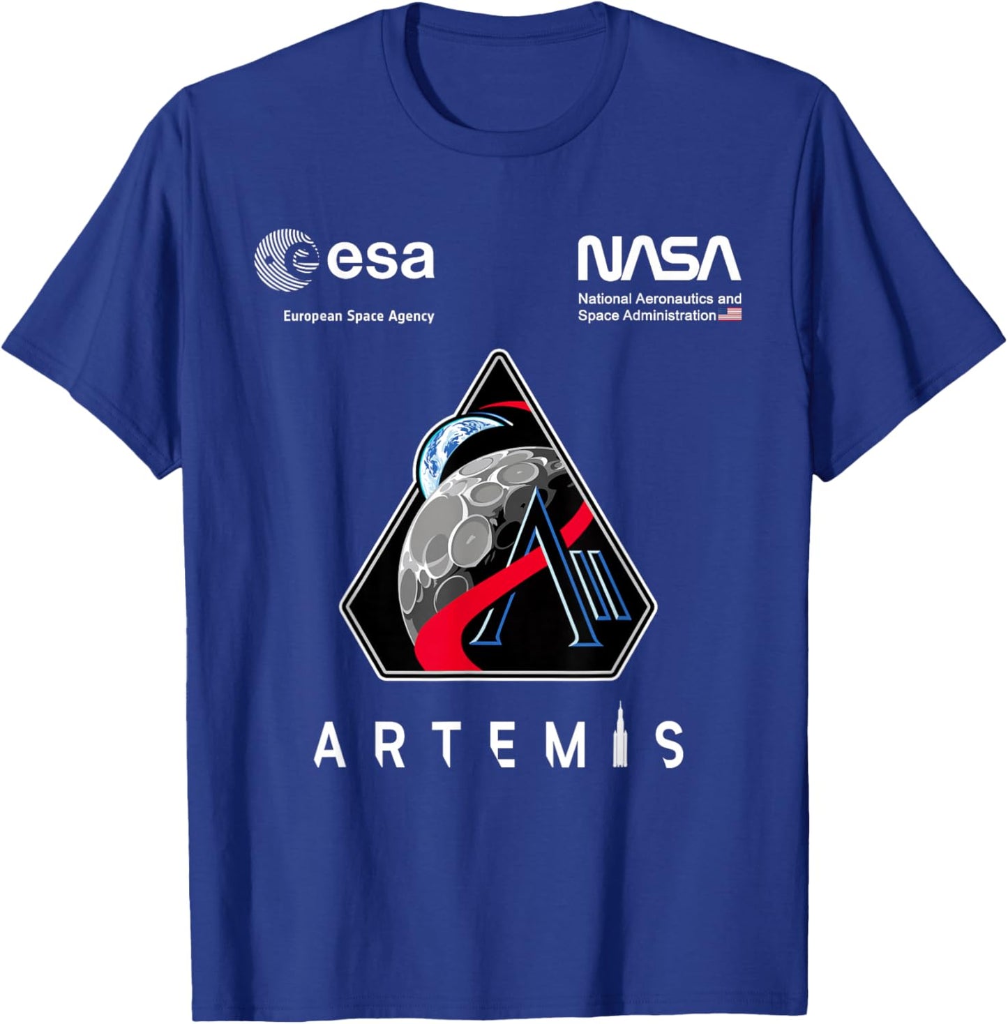 NASA Artemis II Mission Patch Worm and ESA Logo T-Shirt - T-Shirt | Royal