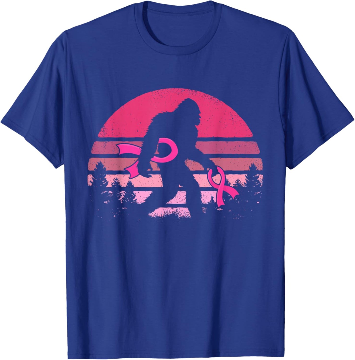 Sasquatch Pink Ribbon Funny Bigfoot Breast Cancer Awareness T-Shirt - T-Shirt | Royal