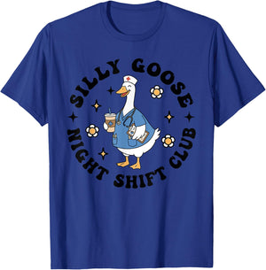 Funny Nurse Silly Goose Night Shift Club T-Shirt - T-Shirt | Royal