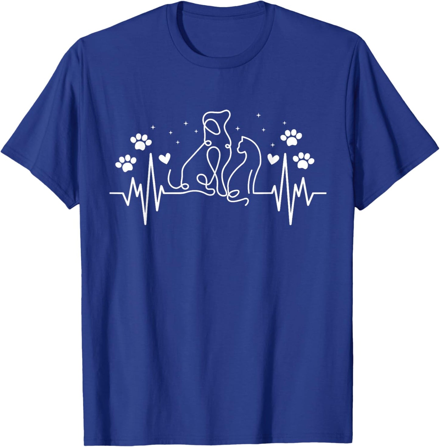 Line Art Veterinary Heartbeat Dog and Cat Lovers Vet Tech T-Shirt - T-Shirt | Royal