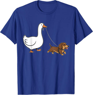 Funny Silly Goose Walking Dachshund Dog Animal Lover Women T-Shirt - T-Shirt | Royal