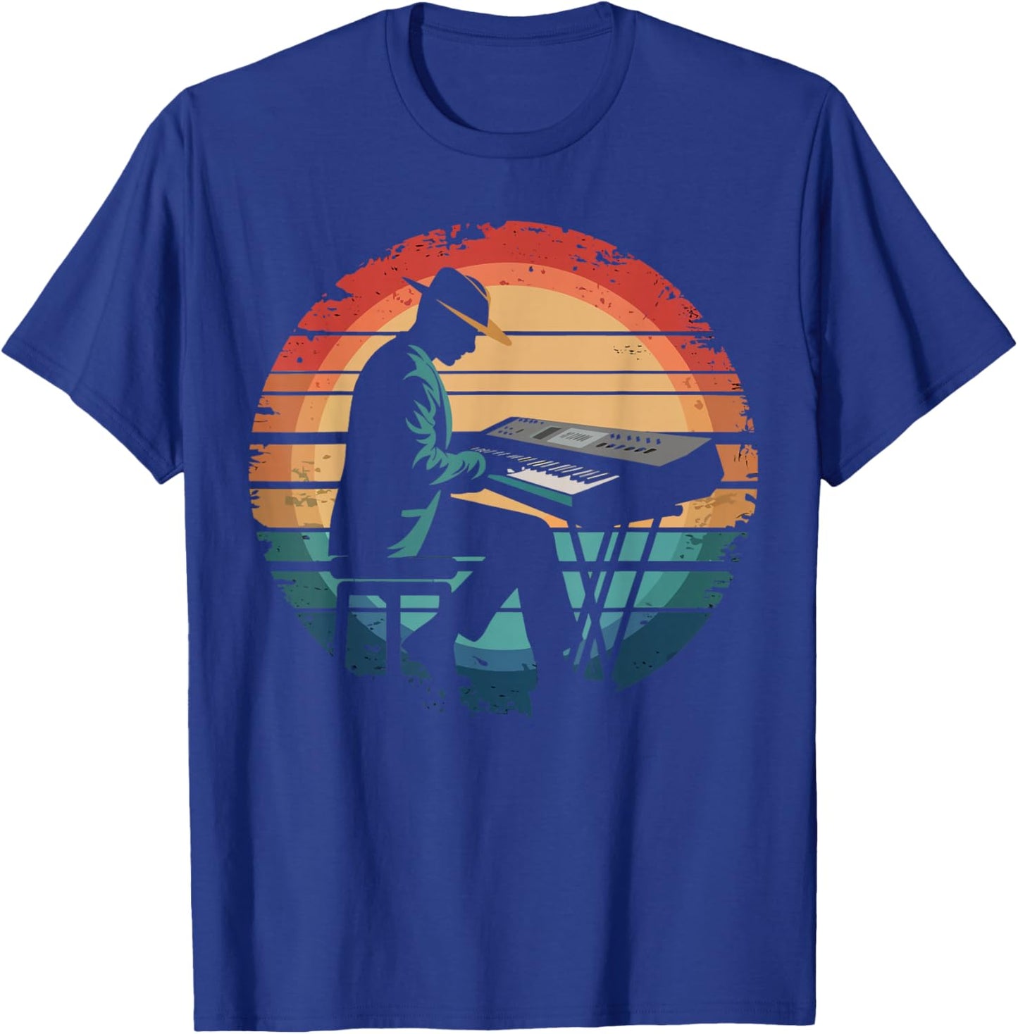 Retro Vintage Keyboard Player Sunset Music Lover Gifts Men T-Shirt - T-Shirt | Royal