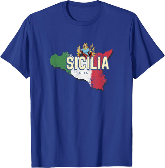 Sicile et Drapeau Italie Carte région rétro Souvenir Vintage T-Shirt - T-Shirt | Royal