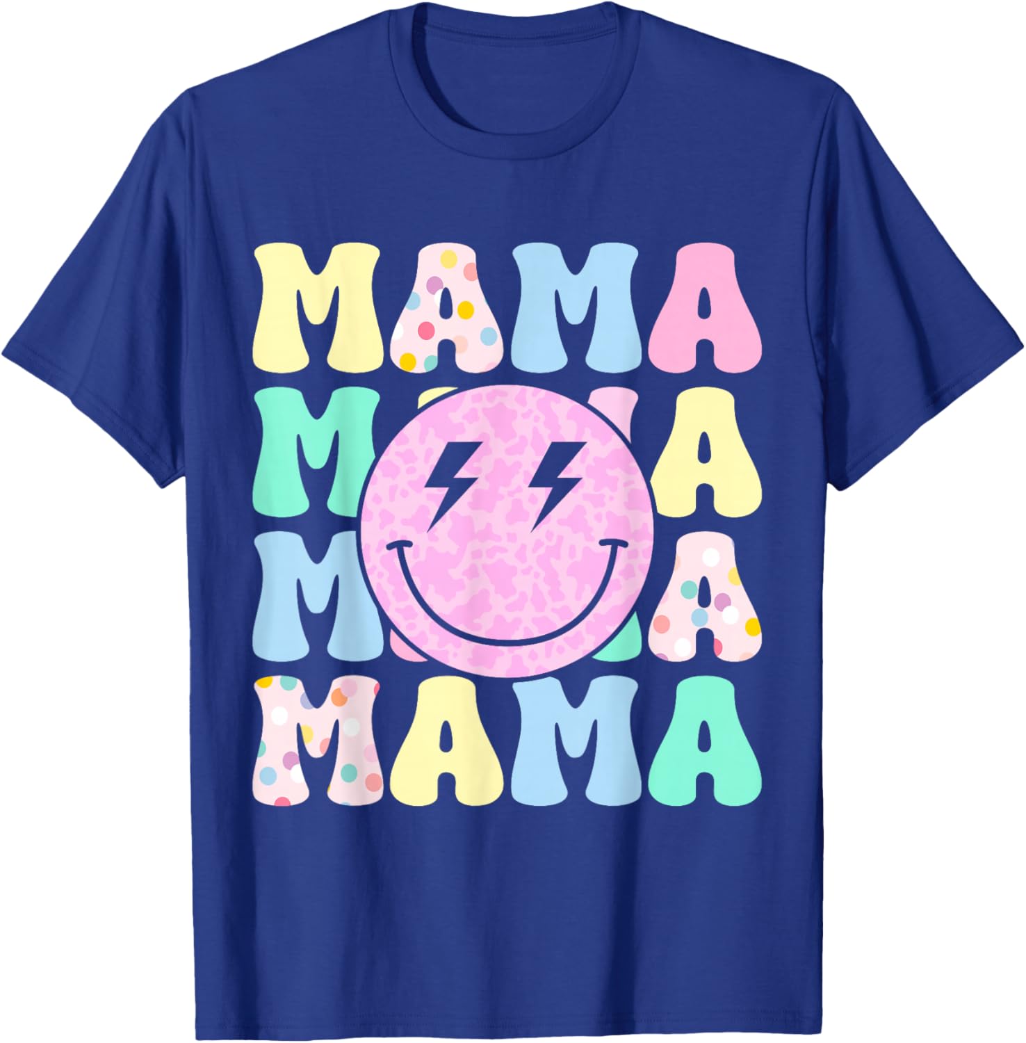 Retro Groovy Mama Leopard Happy Face Aesthetic Y2K Mother T-Shirt - T-Shirt | Royal