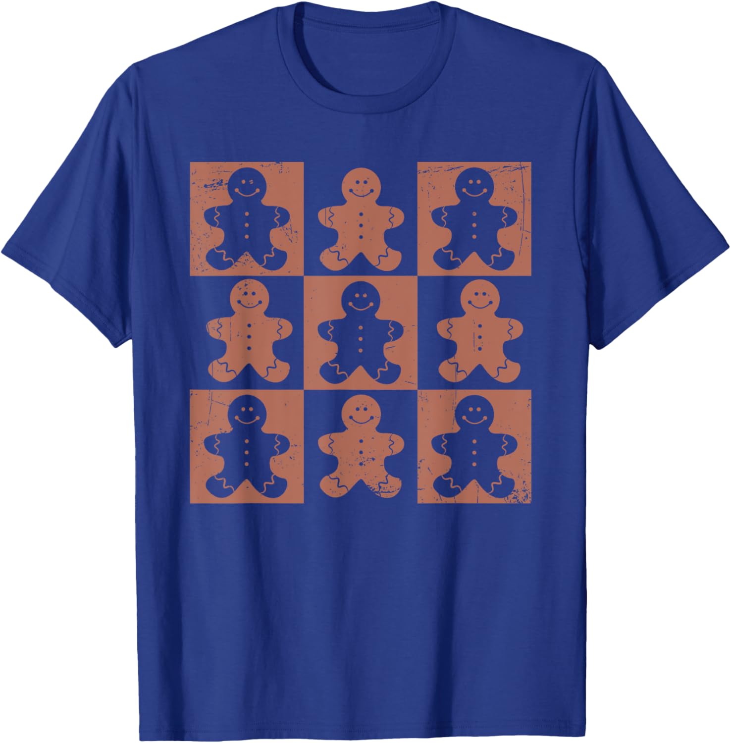 Vintage Christmas Gifts Women Men Gingerbread Retro Checkered Gingerbread Man Distressed Christmas Pajamas T-Shirt - T-Shirt | Royal