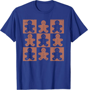 Vintage Christmas Gifts Women Men Gingerbread Retro Checkered Gingerbread Man Distressed Christmas Pajamas T-Shirt - T-Shirt | Royal