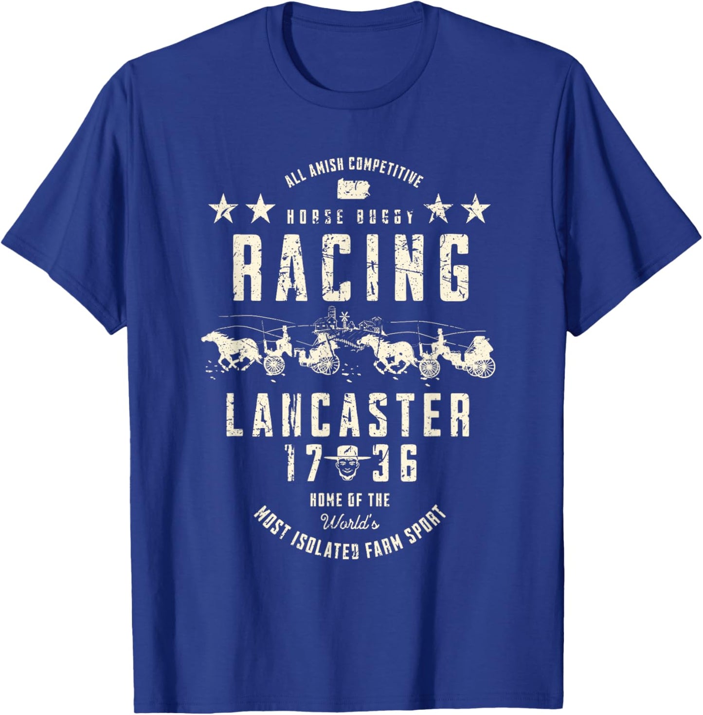 All Amish Competitive Horse Buggy Racing Lancaster 1736 T-Shirt - T-Shirt | Royal