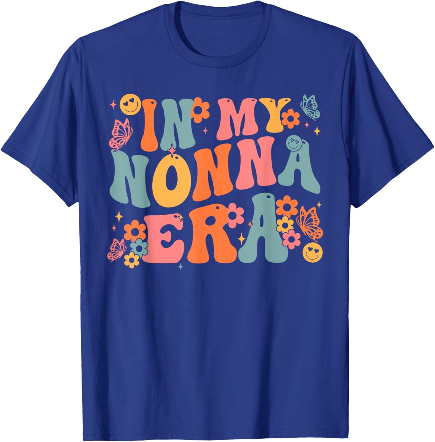 Mother's Day Store Gift Ideas Retro Groovy In My Nonna Era Baby Announcement , Small, Black T-Shirt - T-Shirt | Royal