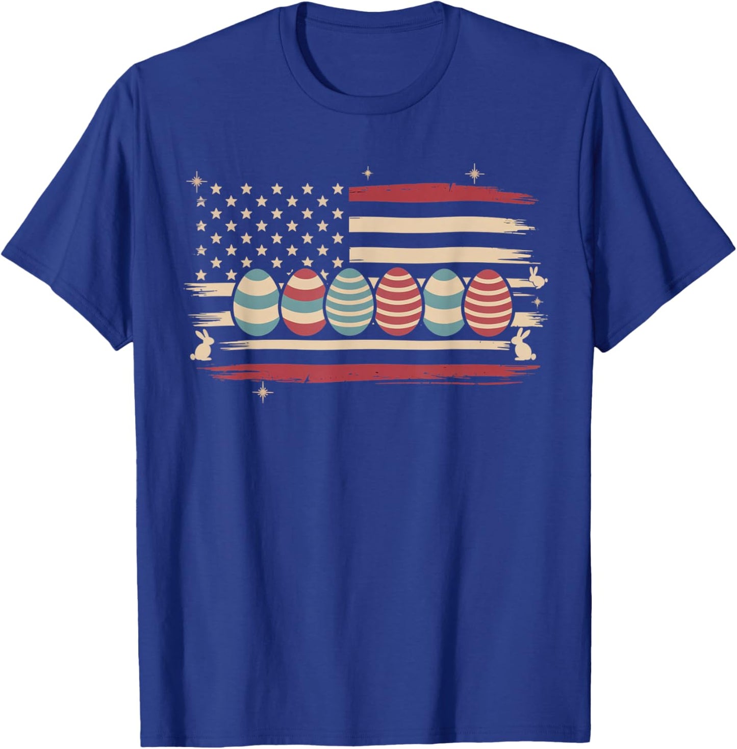 Easter Egg Bunny American Flag Patriotic Shirt Men Women T-Shirt - T-Shirt | Royal