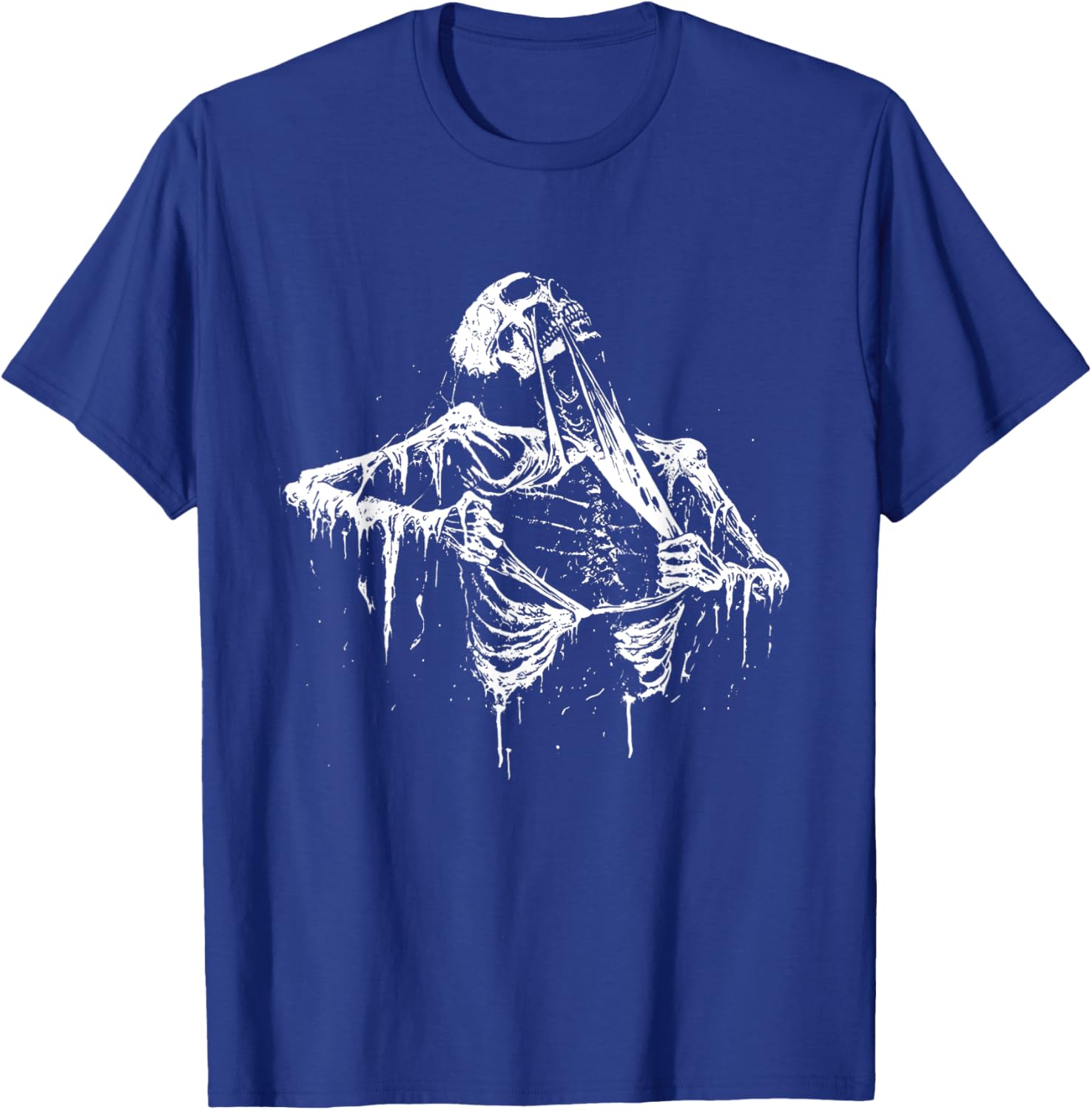 Skeleton Ripping Rib Cage Vintage 90s Graphic Halloween T-Shirt - T-Shirt | Royal