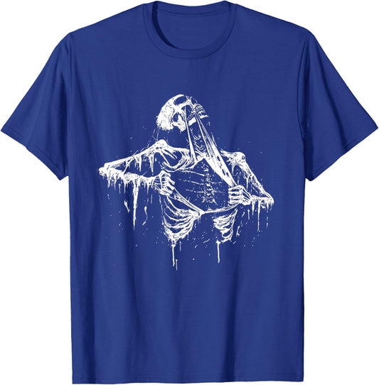 Skeleton Ripping Rib Cage Vintage 90s Graphic Halloween T-Shirt - T-Shirt | Royal