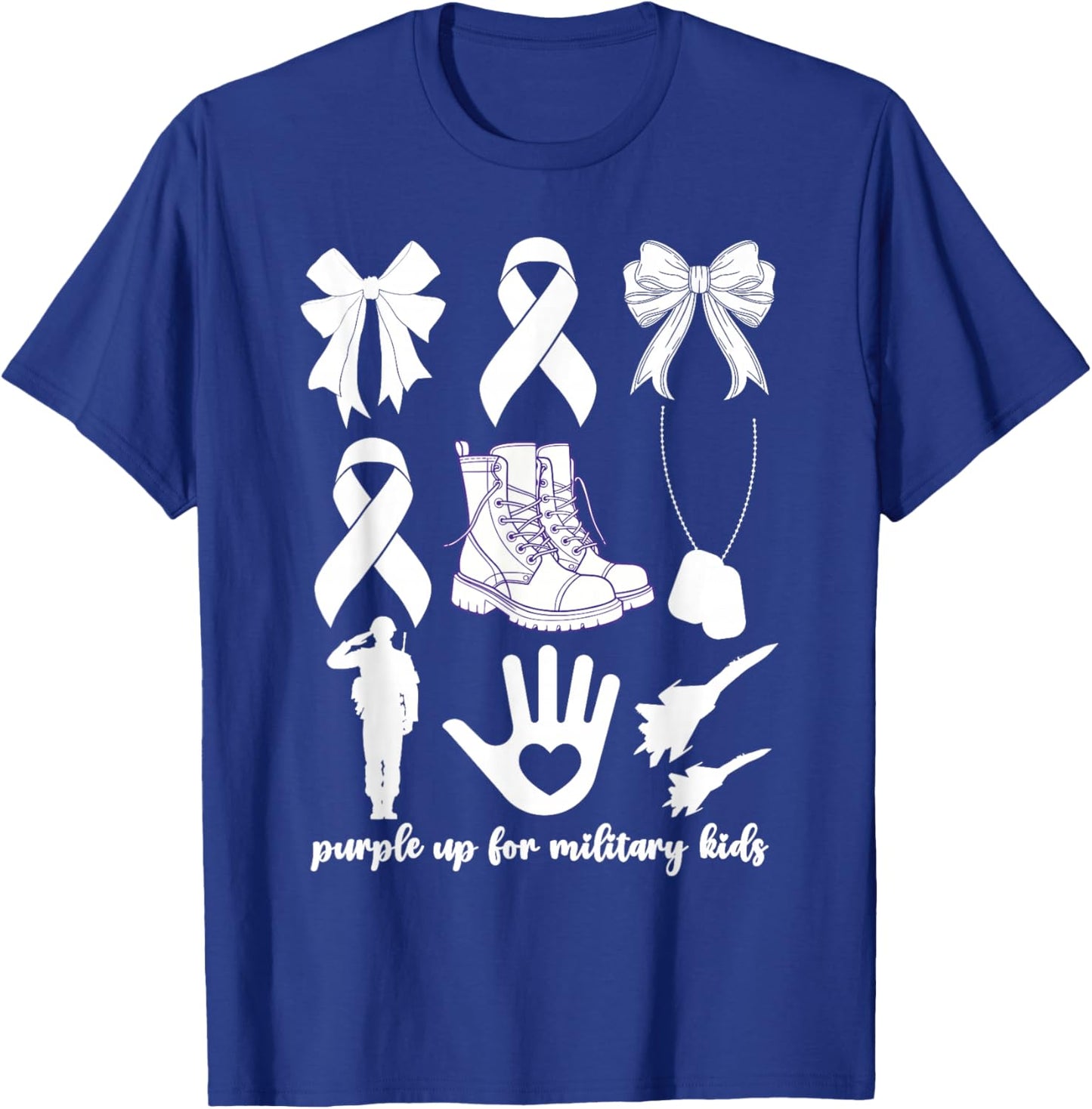 Purple Up For Military Kids Kid Month Of Military Child Bow T-Shirt - T-Shirt | Royal