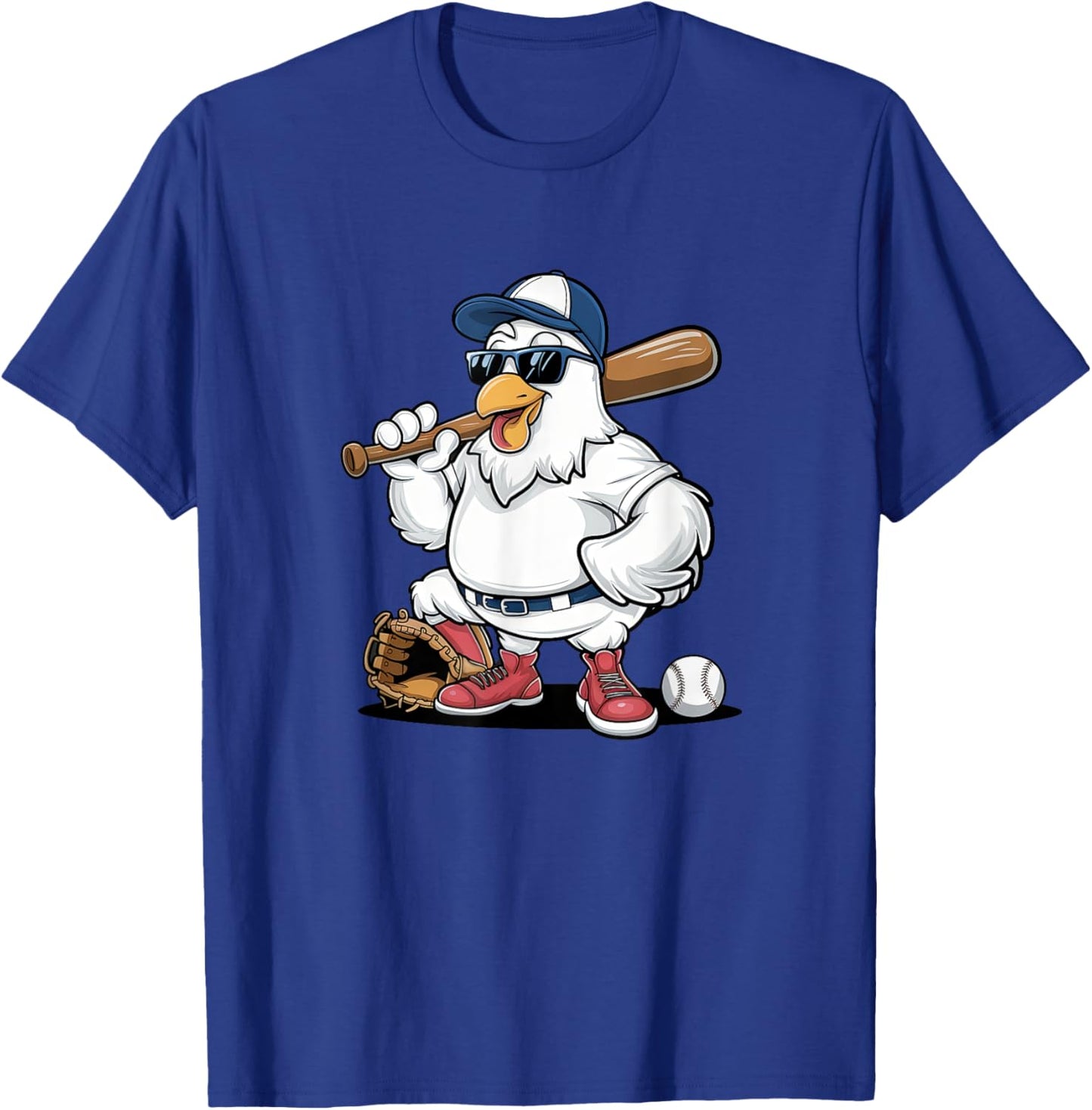 Baseball Playing Chicken Funny Sports Design T-Shirt - T-Shirt | Royal