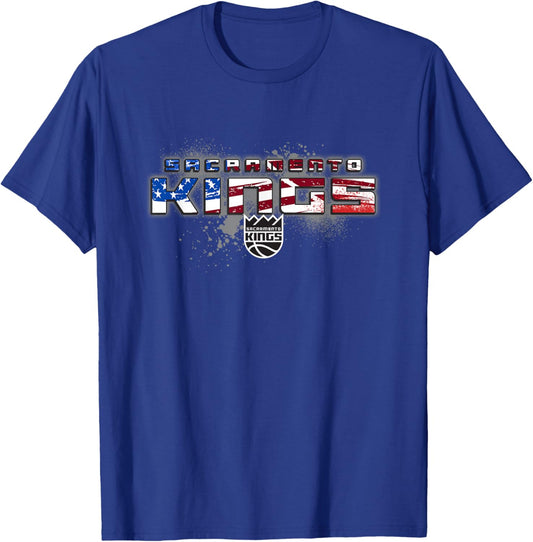 NBA Sacramento Kings American Flag Distressed Paint Spill T-Shirt - T-Shirt | Royal