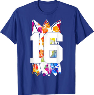 Surfer Surfboard Number 16 Surfing 16th Birthday T-Shirt - T-Shirt | Royal