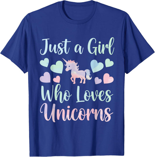 Just A Girl Who Loves Unicorns Cute Rainbow Magic Fantasy T-Shirt - T-Shirt | Royal