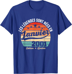 Legends Are Born in January 2001 25th Anniversary T-Shirt - T-Shirt | Royal