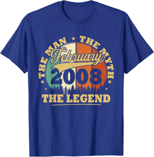 Humor Vintage 2008 February Gift 18 Years Birthday T-Shirt - T-Shirt | Royal