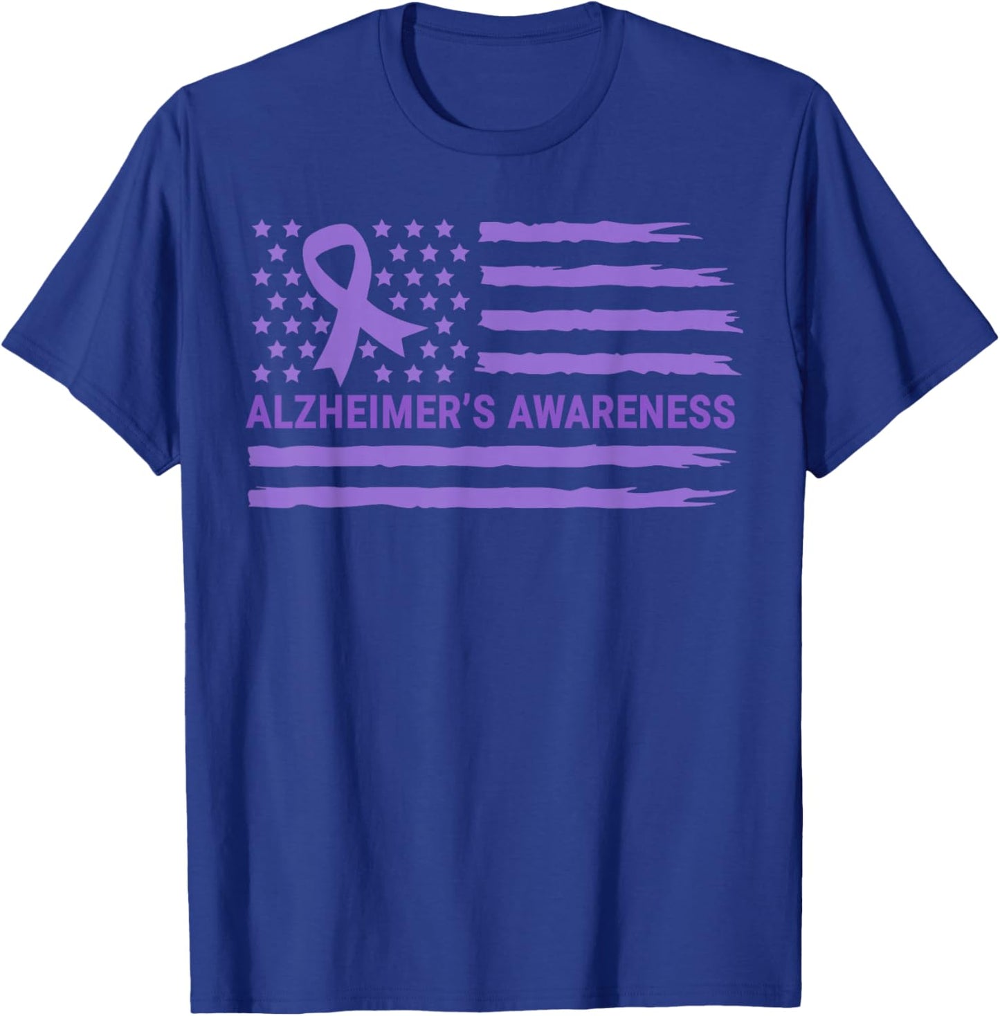 Alzheimer's Awareness Purple Ribbon American Flag Dementia T-Shirt - T-Shirt | Royal