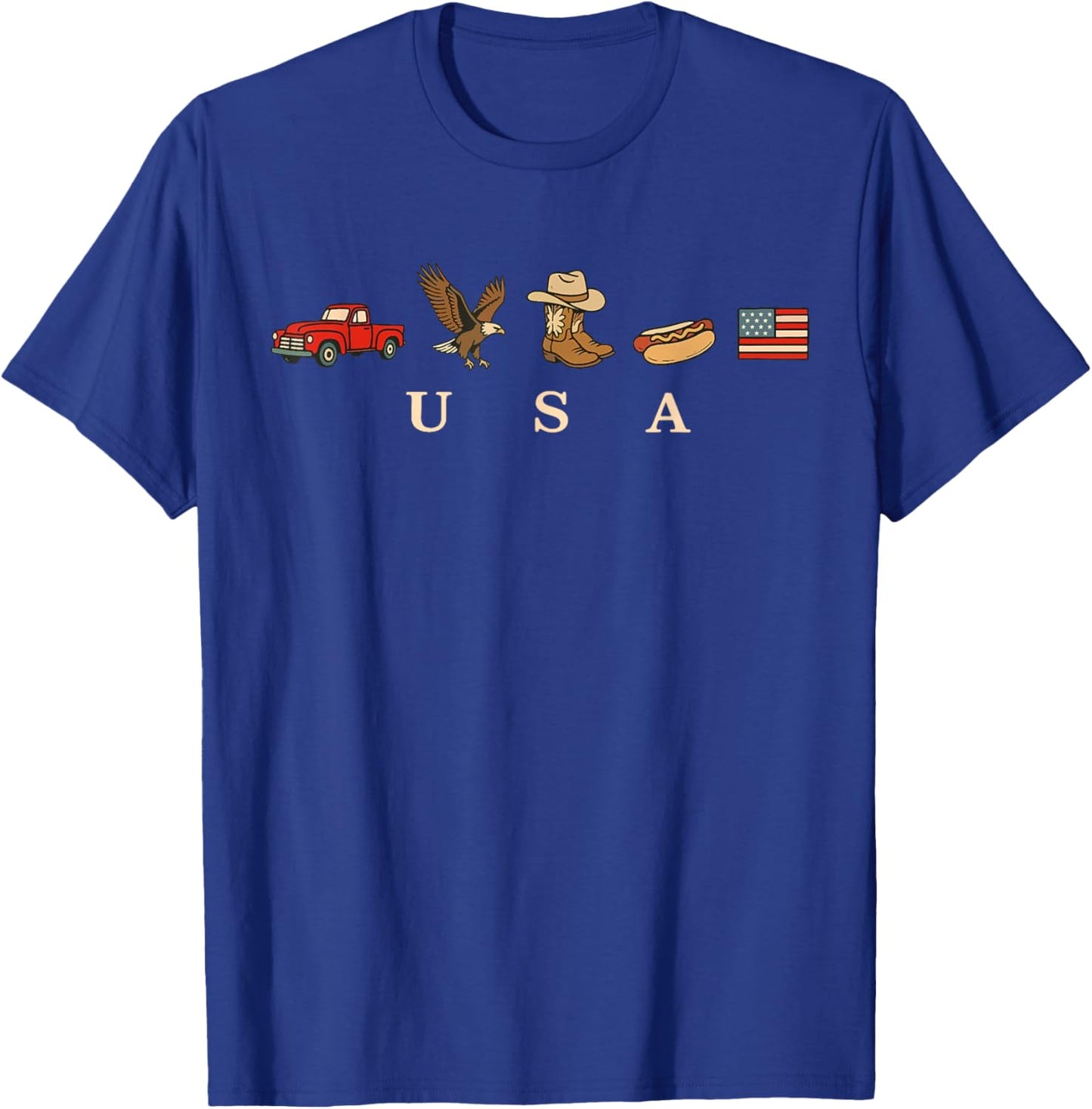 Funny 4th of July USA Icons American Flag Independence Day T-Shirt - T-Shirt | Royal