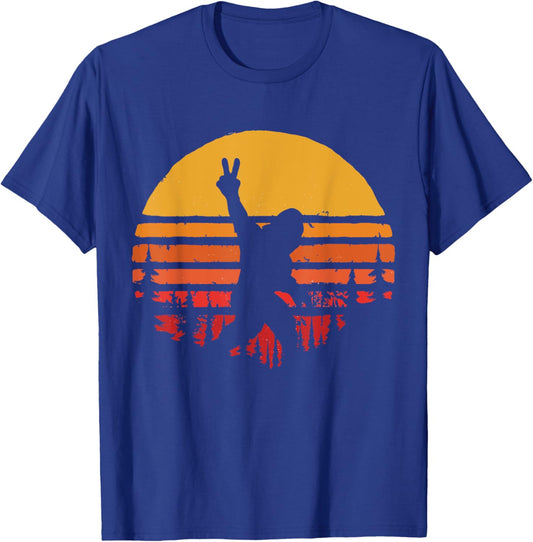 Funny Sasquatch Bigfoot Peace Hand Sign Vintage T-Shirt - T-Shirt | Royal