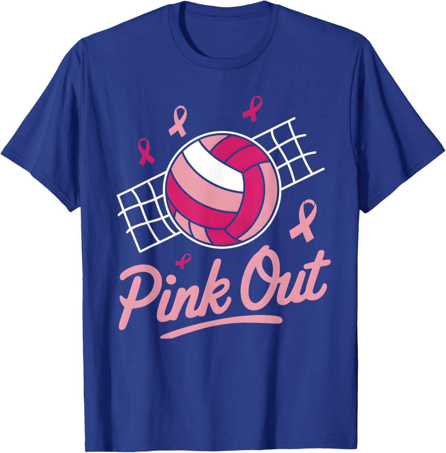 Volleyball Pink Out Breast Cancer Awareness Pink Ribbon T-Shirt - T-Shirt | Royal